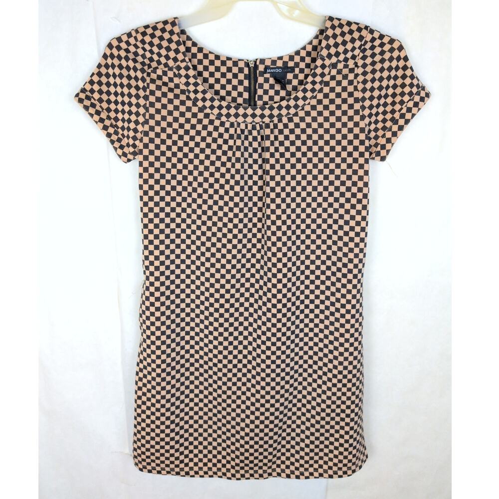 Mango tan and black checkered sheath dress Size Med Retro Classic Indie Mod